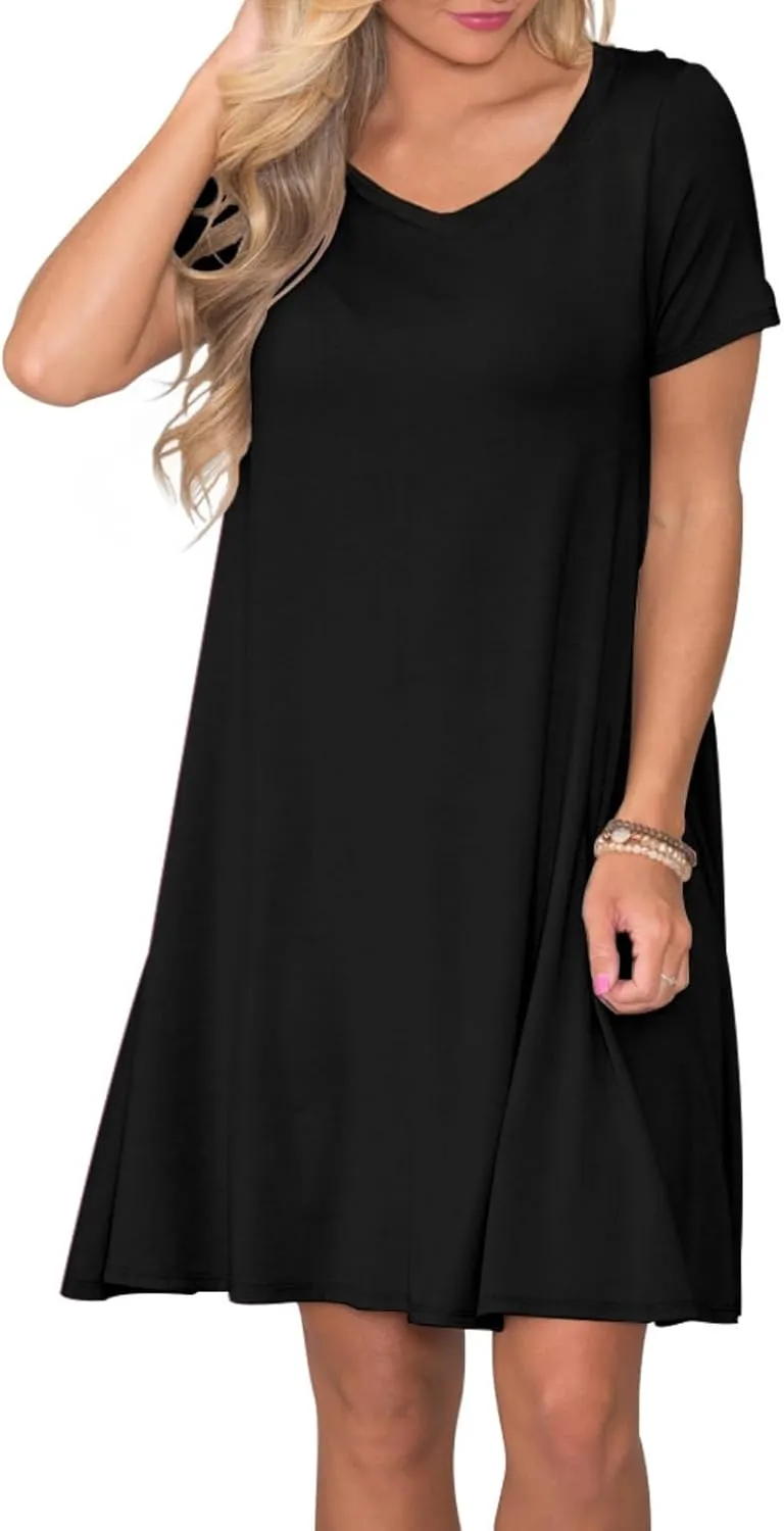 Women's Casual T Shirt Dress Summer Short Sleeve Swing Dresses with Pockets