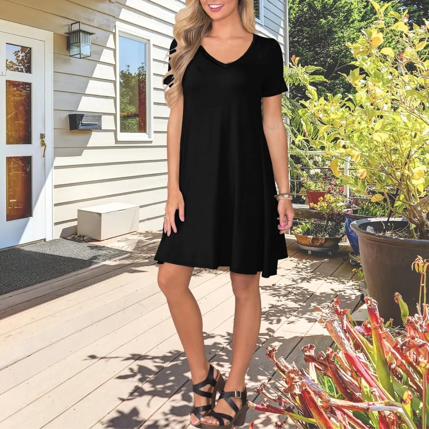 Women's Casual T Shirt Dress Summer Short Sleeve Swing Dresses with Pockets