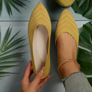 Women’s Chic Breathable Ballet Flats – Knit Pointed Toe Slip-On Shoes, Solid Color Casual Comfort for All-Day Wear