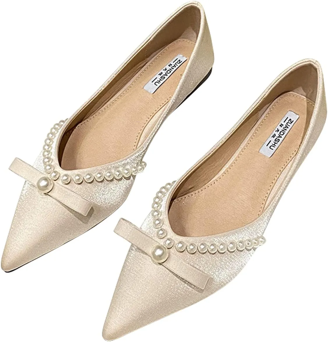 Women's Classy Flats Pointed Toe Beaded Bowtie Flat Shoes Dress Ballets Elegant Ladies Court Party Wedding Shoes