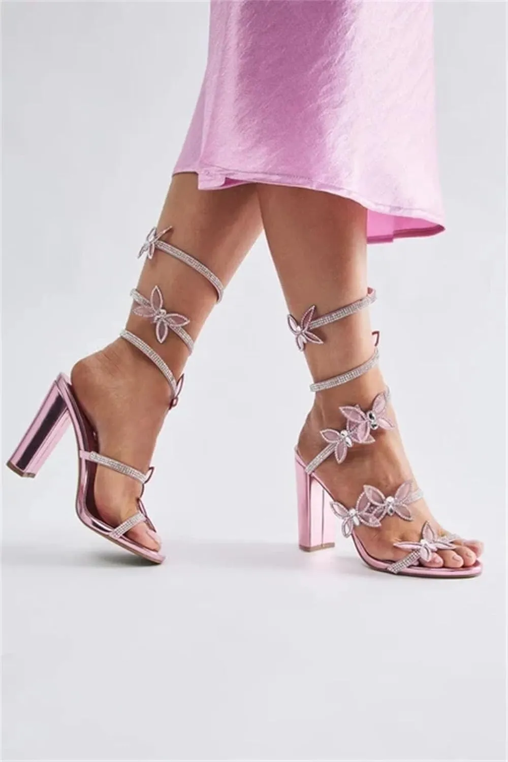 Women's Crystal Butterfly Sandals - Snake Twine Wedding Heels