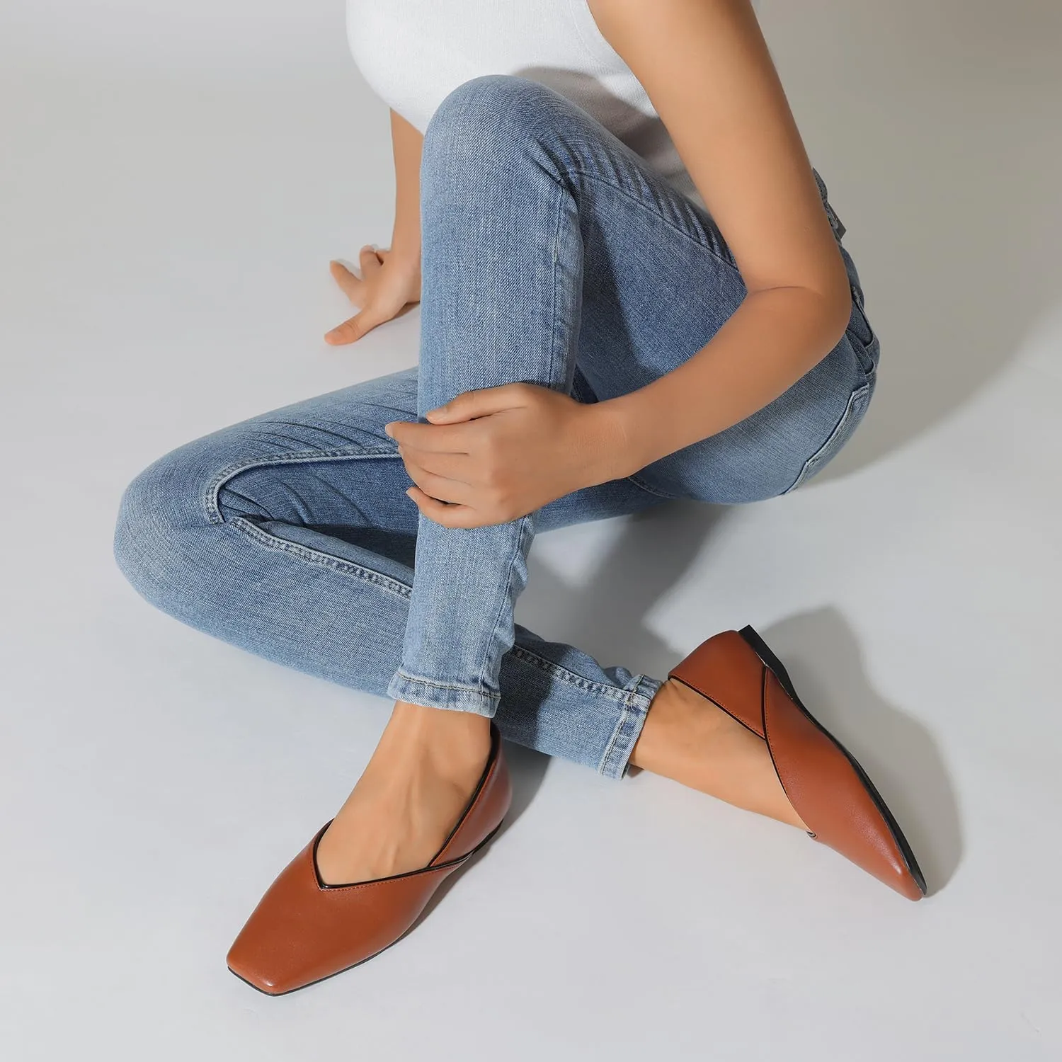 Women's Flats Comfortable Square Toe Ballet Flats Slip On Casual Dress Shoes Flats for Women
