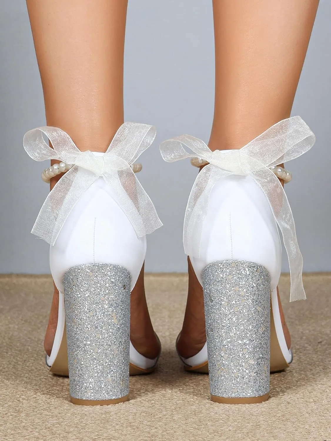Women's Floral Embroidered High Heel Sandals – Elegant Mesh & Leather Bridal Shoes with Adjustable Ankle Strap, Comfortable Block Heel Wedding Sandals for Brides & Formal Events