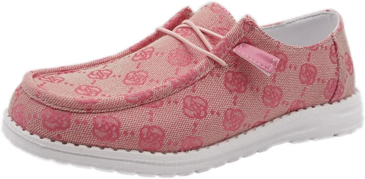 Women's Floral Pattern Canvas Loafer Shoes Ethnic Lace-up Slip-on Walking Sneakers Lightweight Breathable Arch Support Boat Shoes Comfy Unisex Footwear for Women/Men Adult/Teenagers, Pink/Blue/Brown