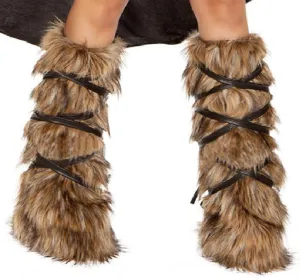 Womens Furry Faux Fur Leg Warmers Viking Boot Cuffs Covers Costume Medieval Vintage Leg Armor Cosplay Accessory