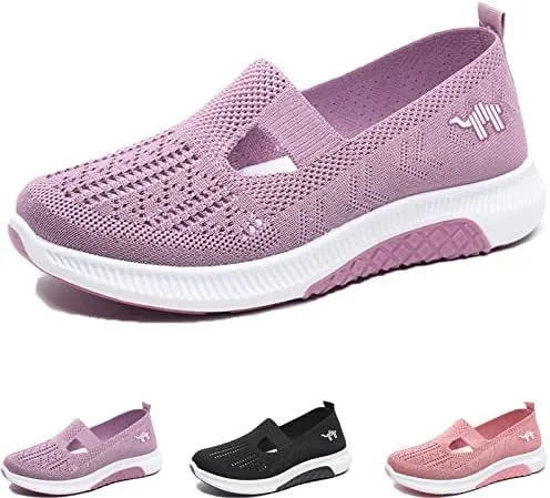 Women's Knit Mesh Breathable Slip On Platform Sneakers,Outdoor Non-Slip Comfort Orthopedic Diabetic Fashion Walking Shoes