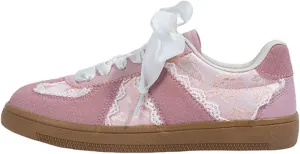 Women’s Lace Detail Casual Sneakers with Lace Border Walking Shoes Ribbon Tie Ballet Flats Shoes Y2K Retro Shoes