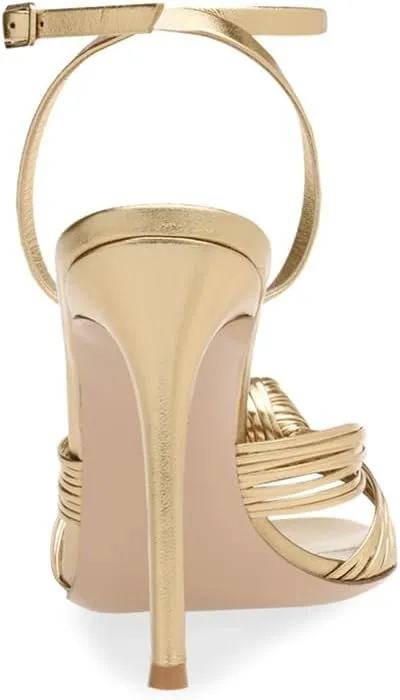 Women's Metallic Gold Bow Stiletto High Heels Open-back Ankle Strap Peep Open Toe Cute Sparkle Slingback Heels Sandals 12CM/10CM