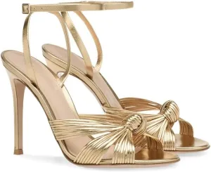 Women's Metallic Gold Bow Stiletto High Heels Open-back Ankle Strap Peep Open Toe Cute Sparkle Slingback Heels Sandals 12CM/10CM
