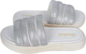 Women's Platform Thick Bottom Sandals, Summer One Foot Stirrup Rhinestone Quilted Straps Lightweight Comfortable Flat Beach Slippers
