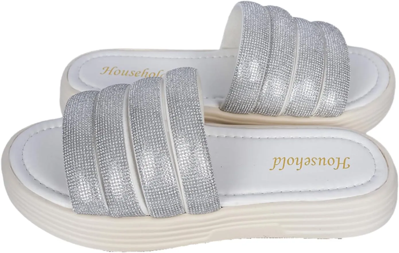Women's Platform Thick Bottom Sandals, Summer One Foot Stirrup Rhinestone Quilted Straps Lightweight Comfortable Flat Beach Slippers