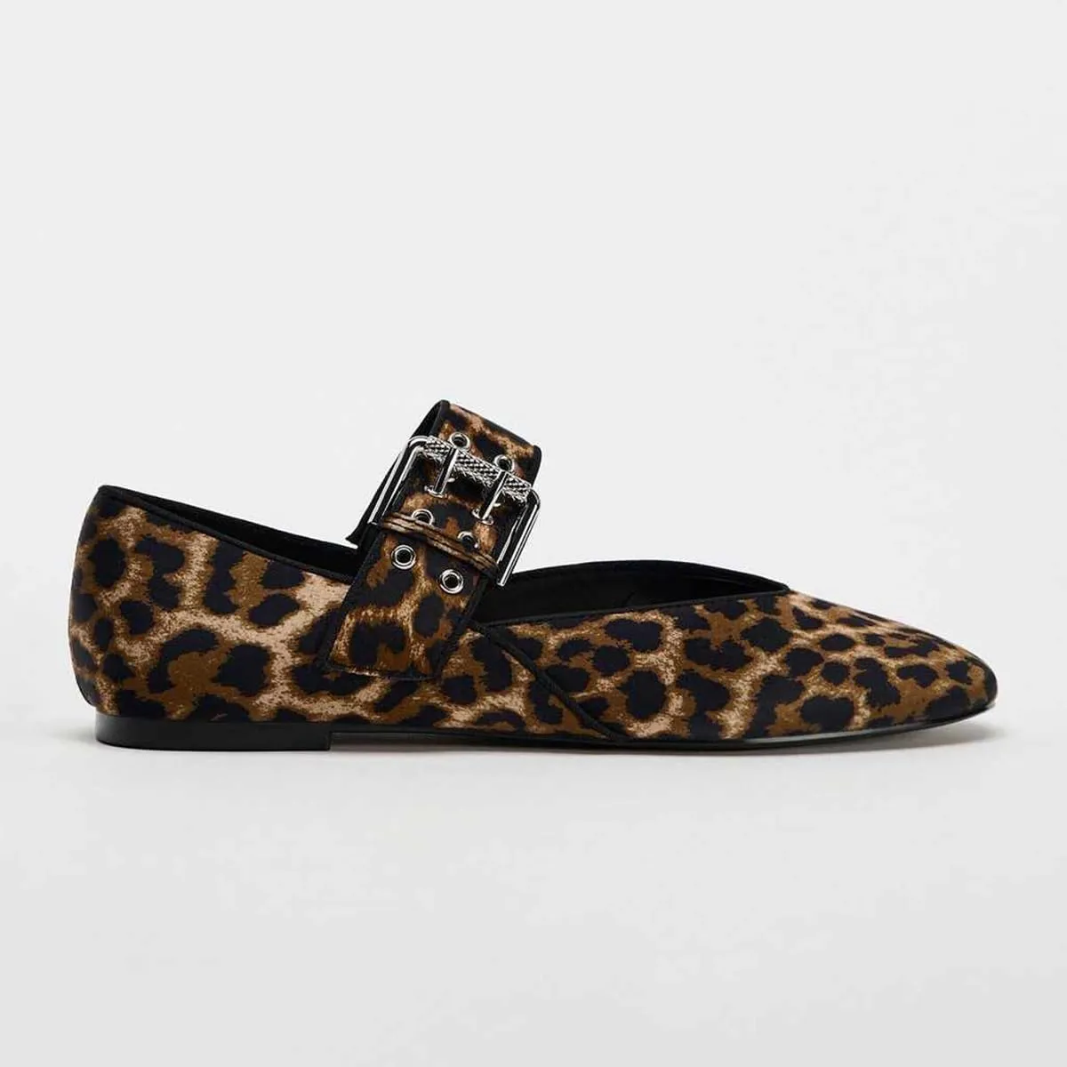 Women's Retro Leopard Ballet Flats Buckle Strap Mary Jane Flats Ballerina Shoes Round Toe Ballet Flat Shoes