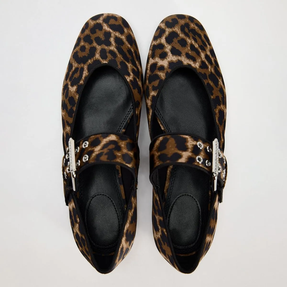 Women's Retro Leopard Ballet Flats Buckle Strap Mary Jane Flats Ballerina Shoes Round Toe Ballet Flat Shoes
