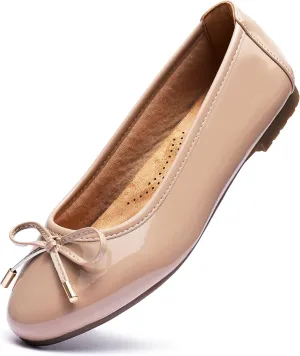 Women's Shine Ballet Bow Dressy Flats Round Toe Slip On Foldable Flats Dress Work Shoes for Business Casual Office