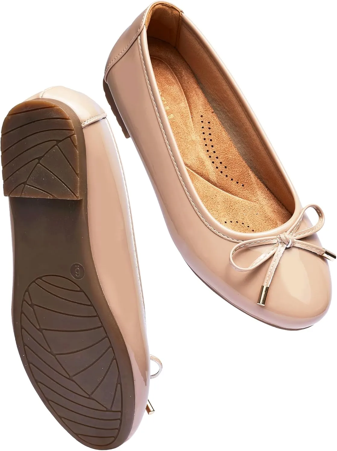 Women's Shine Ballet Bow Dressy Flats Round Toe Slip On Foldable Flats Dress Work Shoes for Business Casual Office