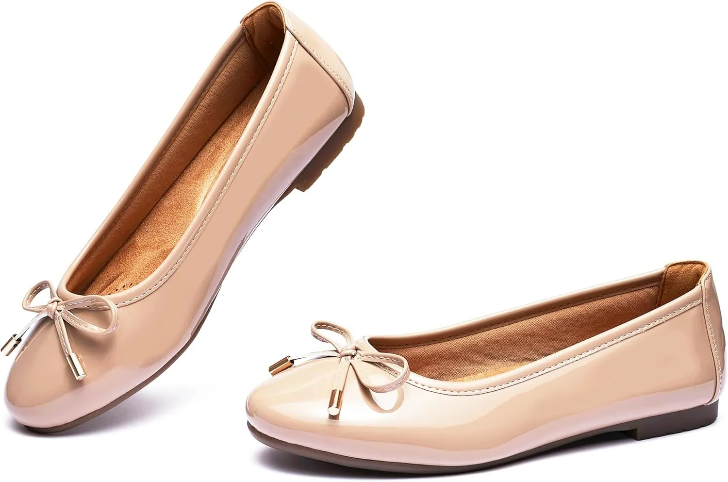 Women's Shine Ballet Bow Dressy Flats Round Toe Slip On Foldable Flats Dress Work Shoes for Business Casual Office
