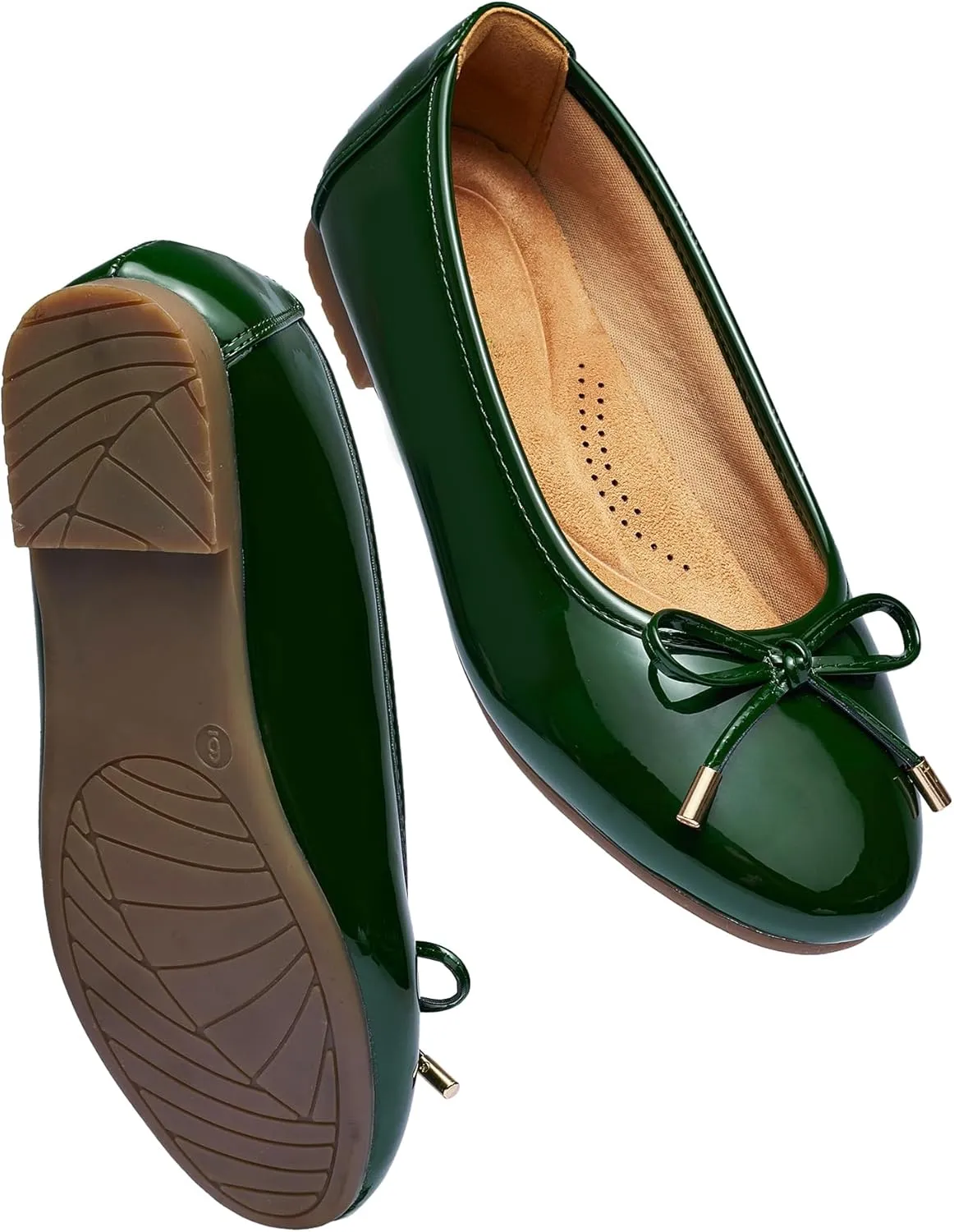 Women's Shine Ballet Bow Dressy Flats Round Toe Slip On Foldable Flats Dress Work Shoes for Business Casual Office