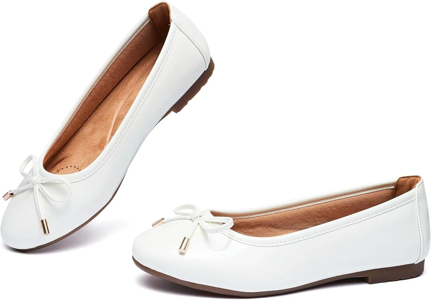 Women's Shine Ballet Bow Dressy Flats Round Toe Slip On Foldable Flats Dress Work Shoes for Business Casual Office