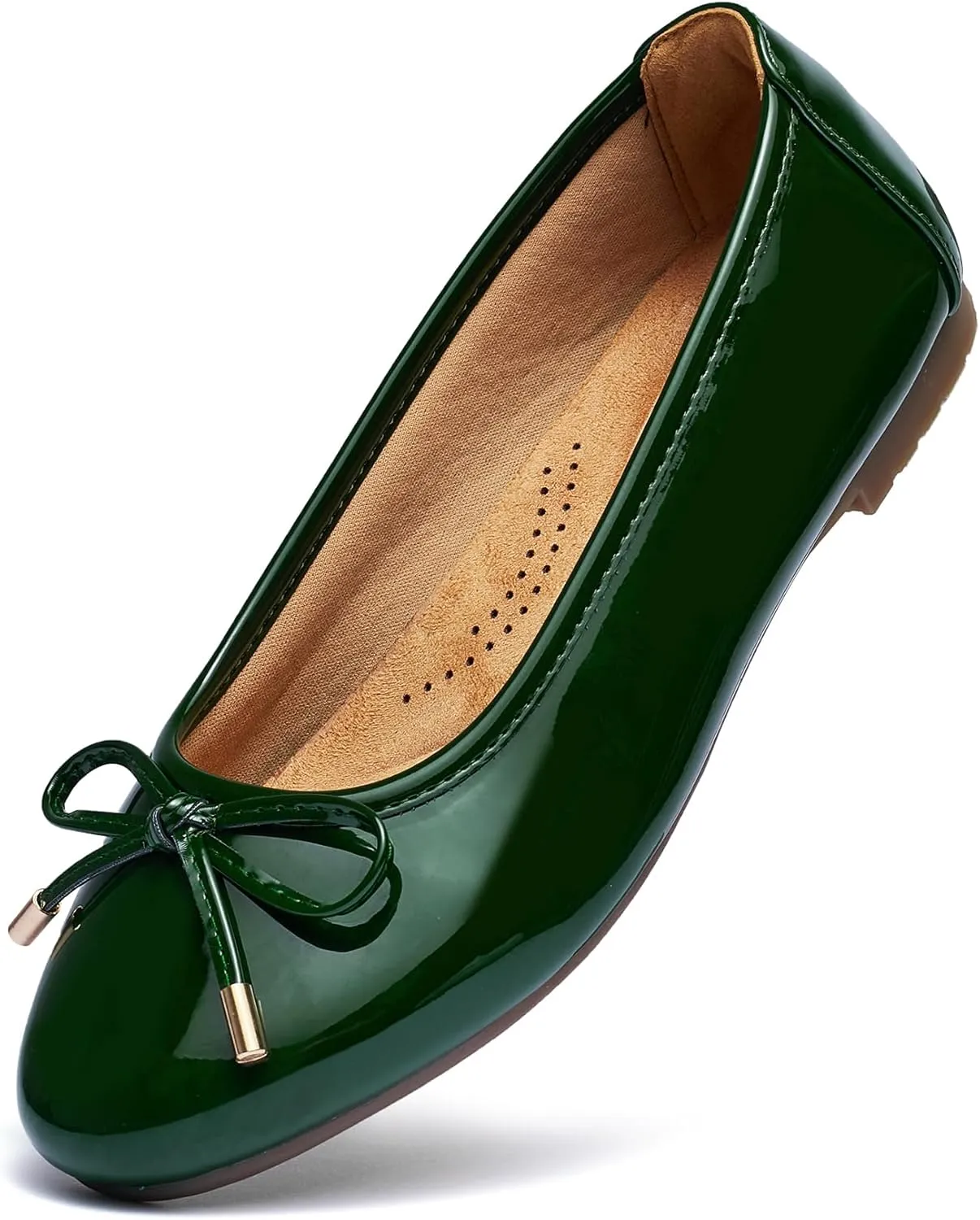 Women's Shine Ballet Bow Dressy Flats Round Toe Slip On Foldable Flats Dress Work Shoes for Business Casual Office