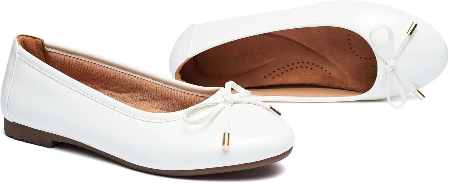 Women's Shine Ballet Bow Dressy Flats Round Toe Slip On Foldable Flats Dress Work Shoes for Business Casual Office
