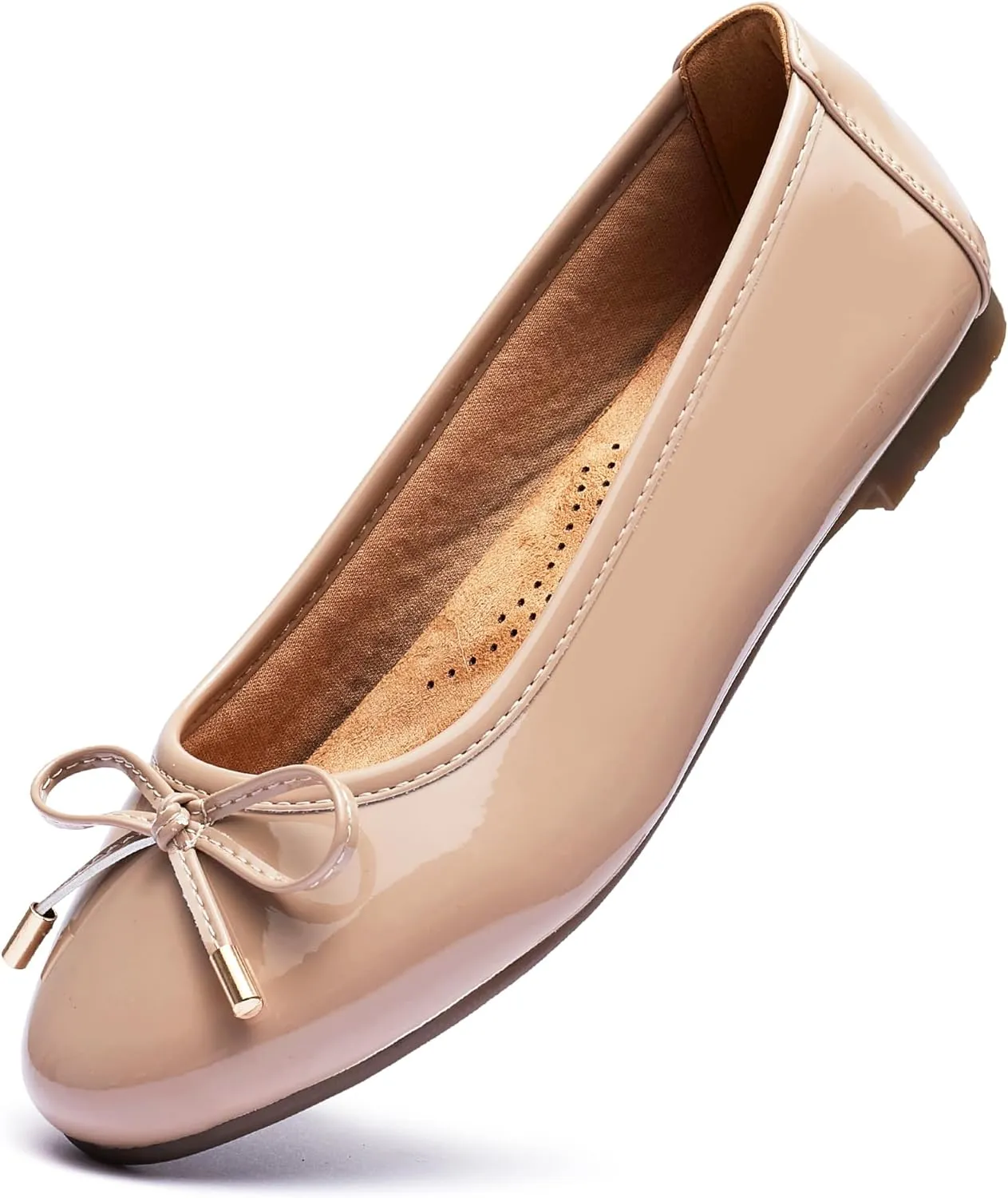 Women's Shine Ballet Bow Dressy Flats Round Toe Slip On Foldable Flats Dress Work Shoes for Business Casual Office