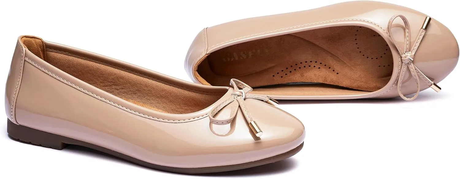 Women's Shine Ballet Bow Dressy Flats Round Toe Slip On Foldable Flats Dress Work Shoes for Business Casual Office