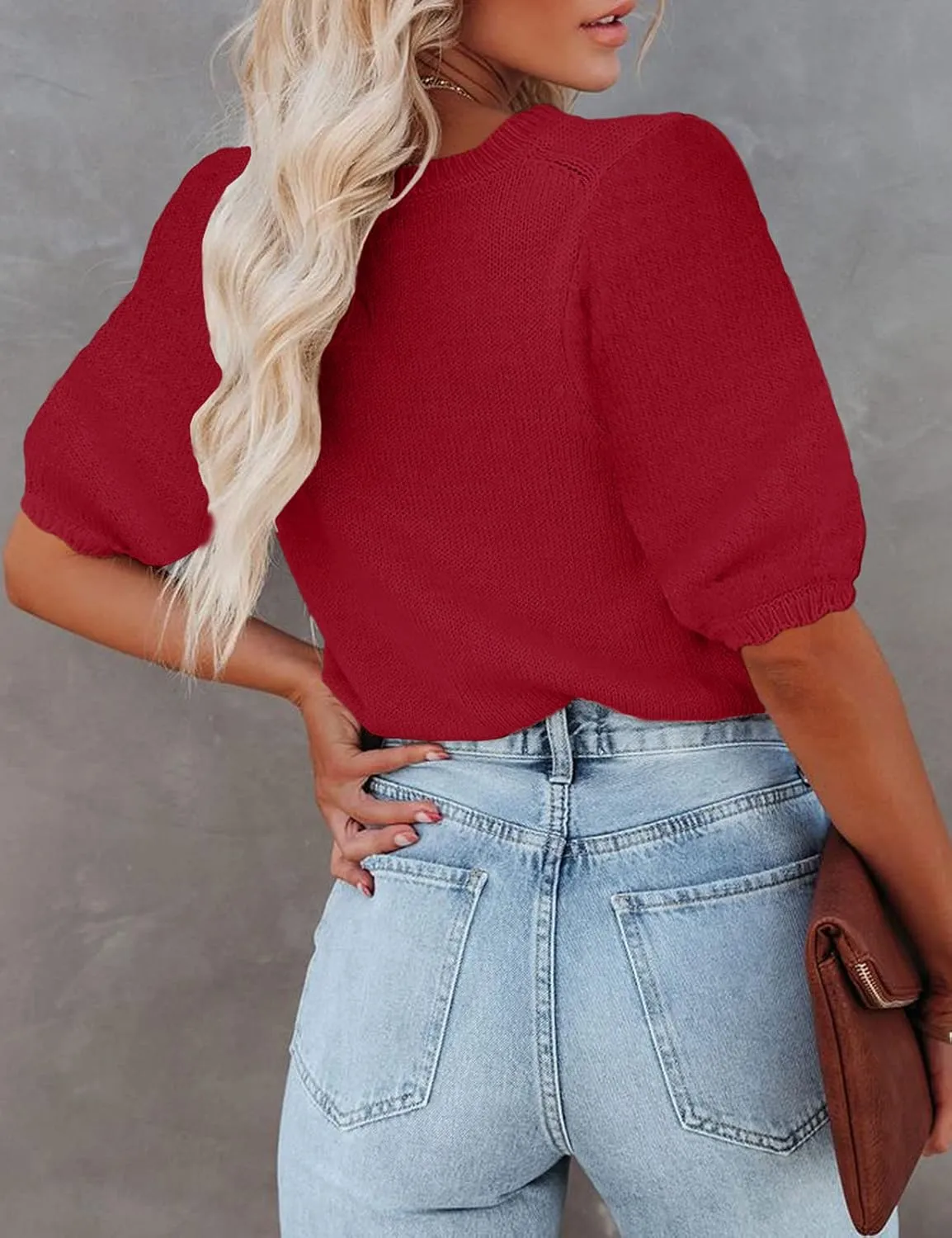 Womens Short Sleeve Sweaters Crewneck Knit Pullover Tops 2025 Summer Casual Lightweight Crochet Blouse Shirt