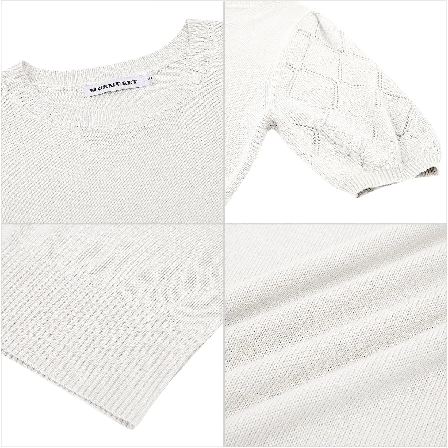 Womens Short Sleeve Sweaters Crewneck Knit Pullover Tops 2025 Summer Casual Lightweight Crochet Blouse Shirt