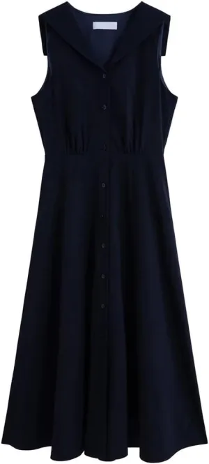 Women's Sleeveless Resort Dress - Nautical Collar & Breathable Elegance Casual Loose Dress