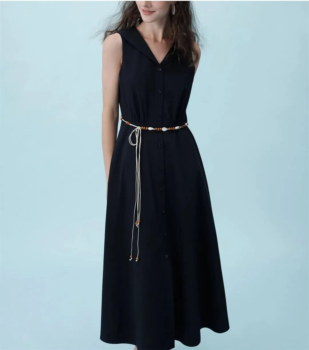 Women's Sleeveless Resort Dress - Nautical Collar & Breathable Elegance Casual Loose Dress
