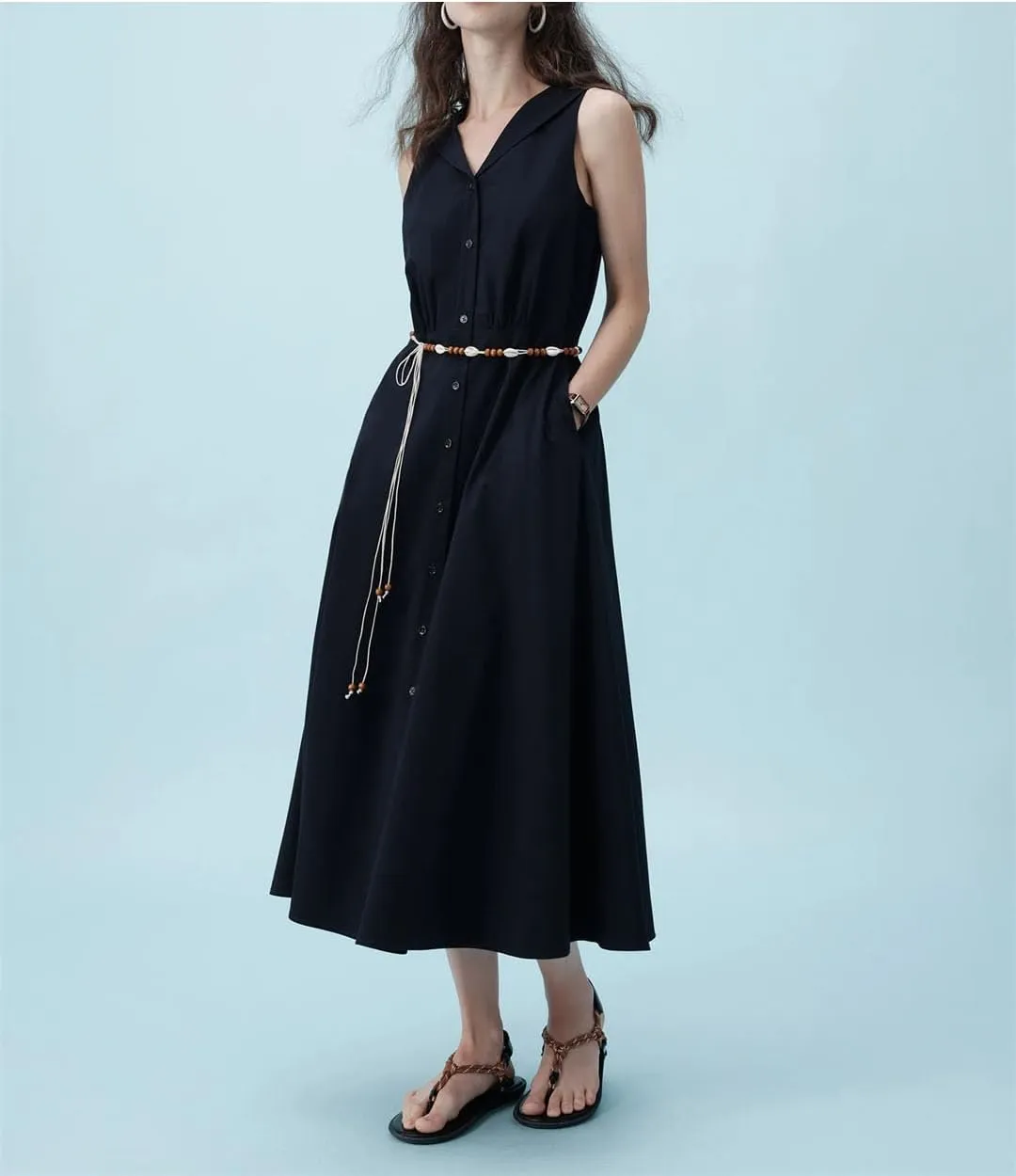 Women's Sleeveless Resort Dress - Nautical Collar & Breathable Elegance Casual Loose Dress