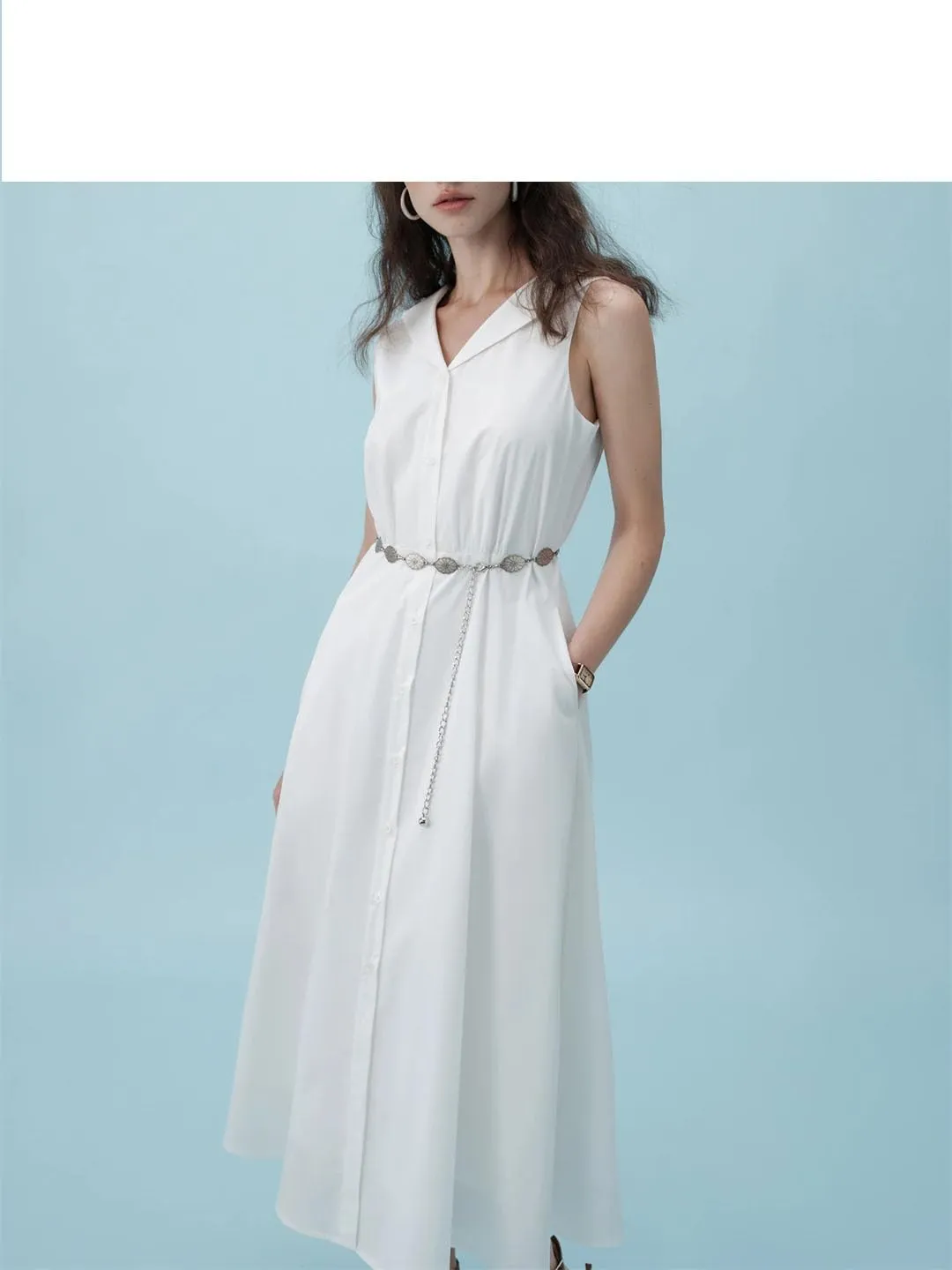 Women's Sleeveless Resort Dress - Nautical Collar & Breathable Elegance Casual Loose Dress