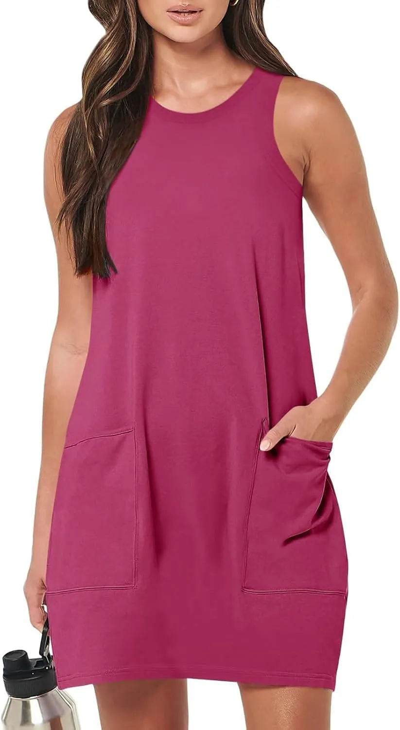 Womens Spring Vacation Solid Color Sporty Sundresses Summer Micro Modest Summer Sun Dresses 2025 Trendy Casual Beach