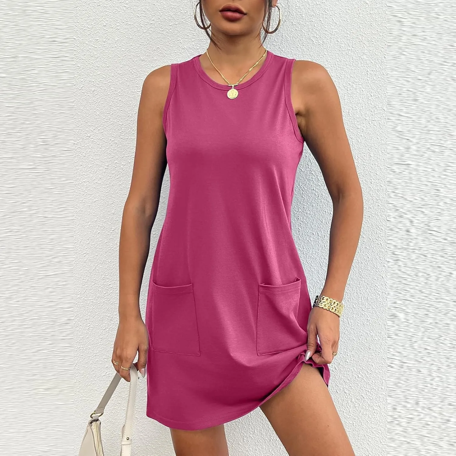 Womens Spring Vacation Solid Color Sporty Sundresses Summer Micro Modest Summer Sun Dresses 2025 Trendy Casual Beach
