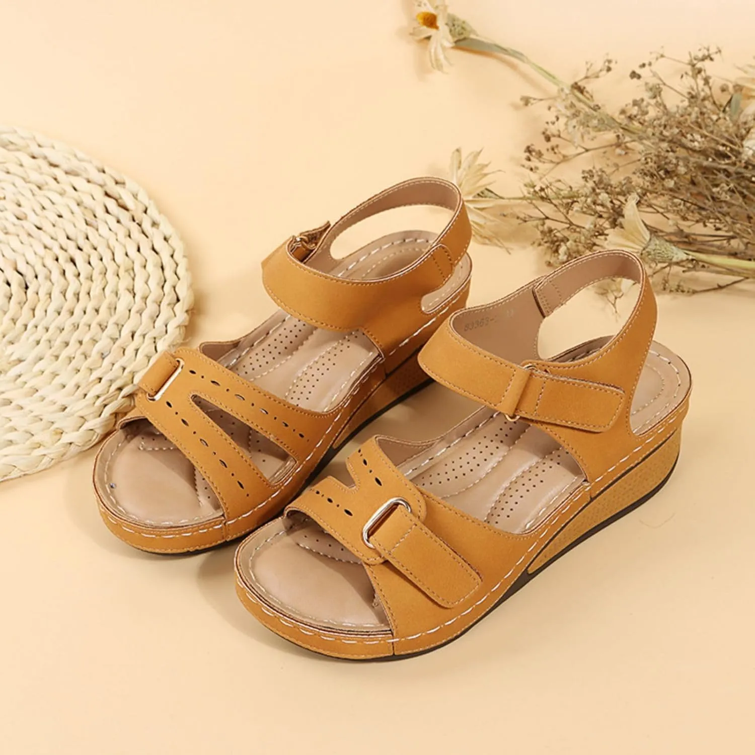Womens Summer Sandals with Arch Support Comfort Wear Orthowear Shoes Wide Width Open Toe Flats Orthopedic Shoes Lightweight Breathable Roman Style Sandals for Vacation Beach Walking Casual Shoe