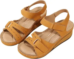 Womens Summer Sandals with Arch Support Comfort Wear Orthowear Shoes Wide Width Open Toe Flats Orthopedic Shoes Lightweight Breathable Roman Style Sandals for Vacation Beach Walking Casual Shoe