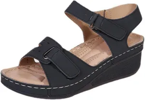 Womens Summer Sandals with Arch Support Comfort Wear Orthowear Shoes Wide Width Open Toe Flats Orthopedic Shoes Lightweight Breathable Roman Style Sandals for Vacation Beach Walking Casual Shoe