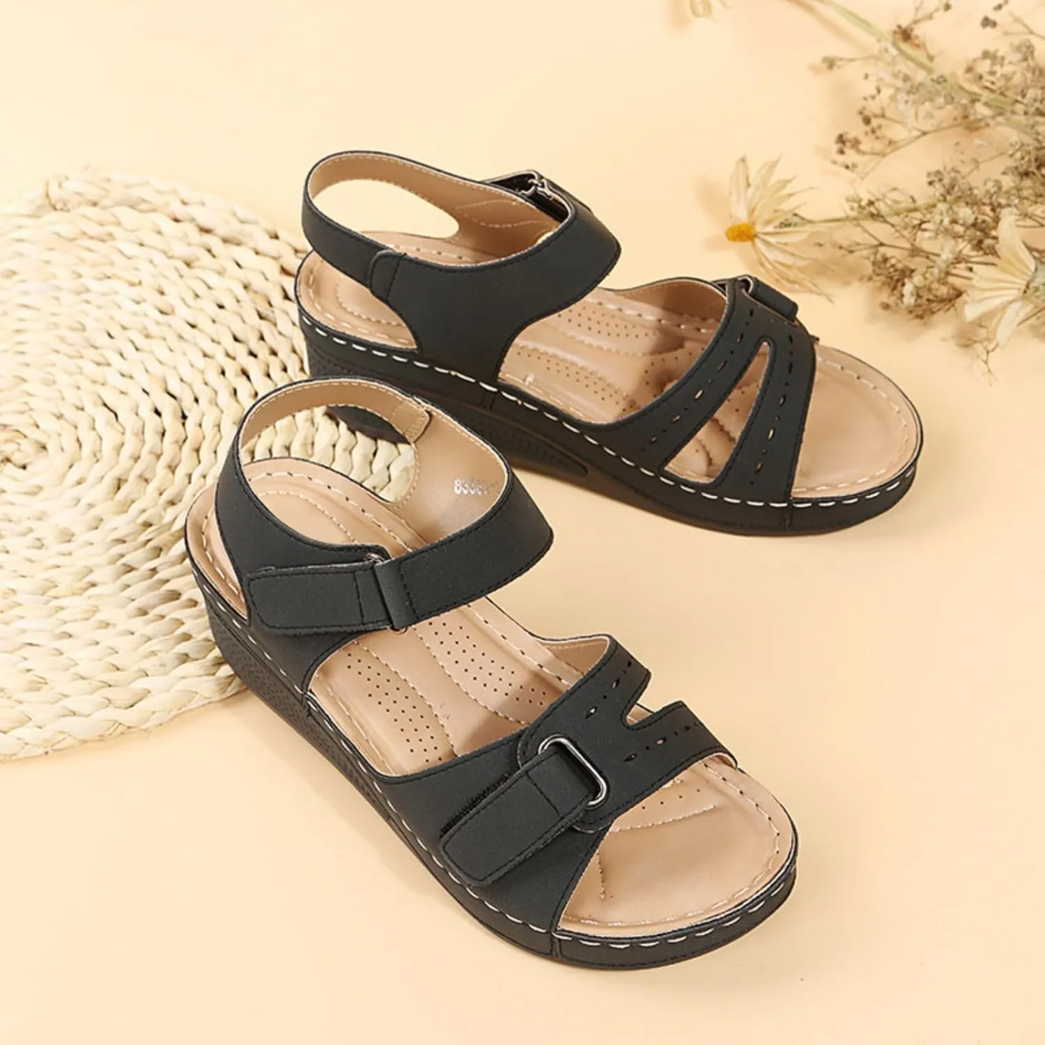 Womens Summer Sandals with Arch Support Comfort Wear Orthowear Shoes Wide Width Open Toe Flats Orthopedic Shoes Lightweight Breathable Roman Style Sandals for Vacation Beach Walking Casual Shoe