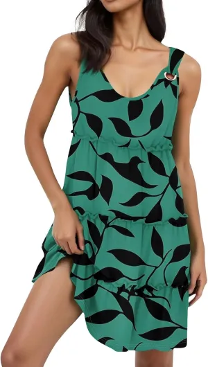 Women's Summer Sleeveless Floral Print Casual Beach Dress with Adjustable Straps and Flowy Lightweight and Comfortable