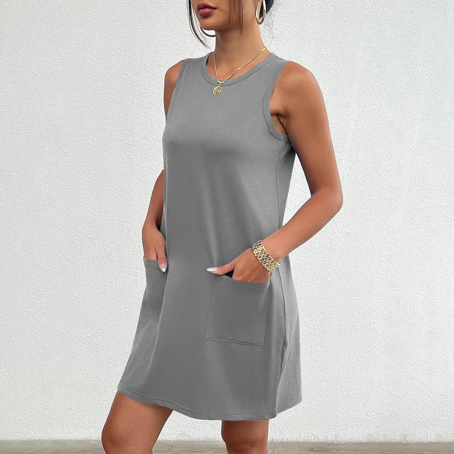 Women's Tank Summer Sun Dresses 2025 Trendy Sport Teen Solid Color Vacation Casual Beach Mini Modest Spring Going Out