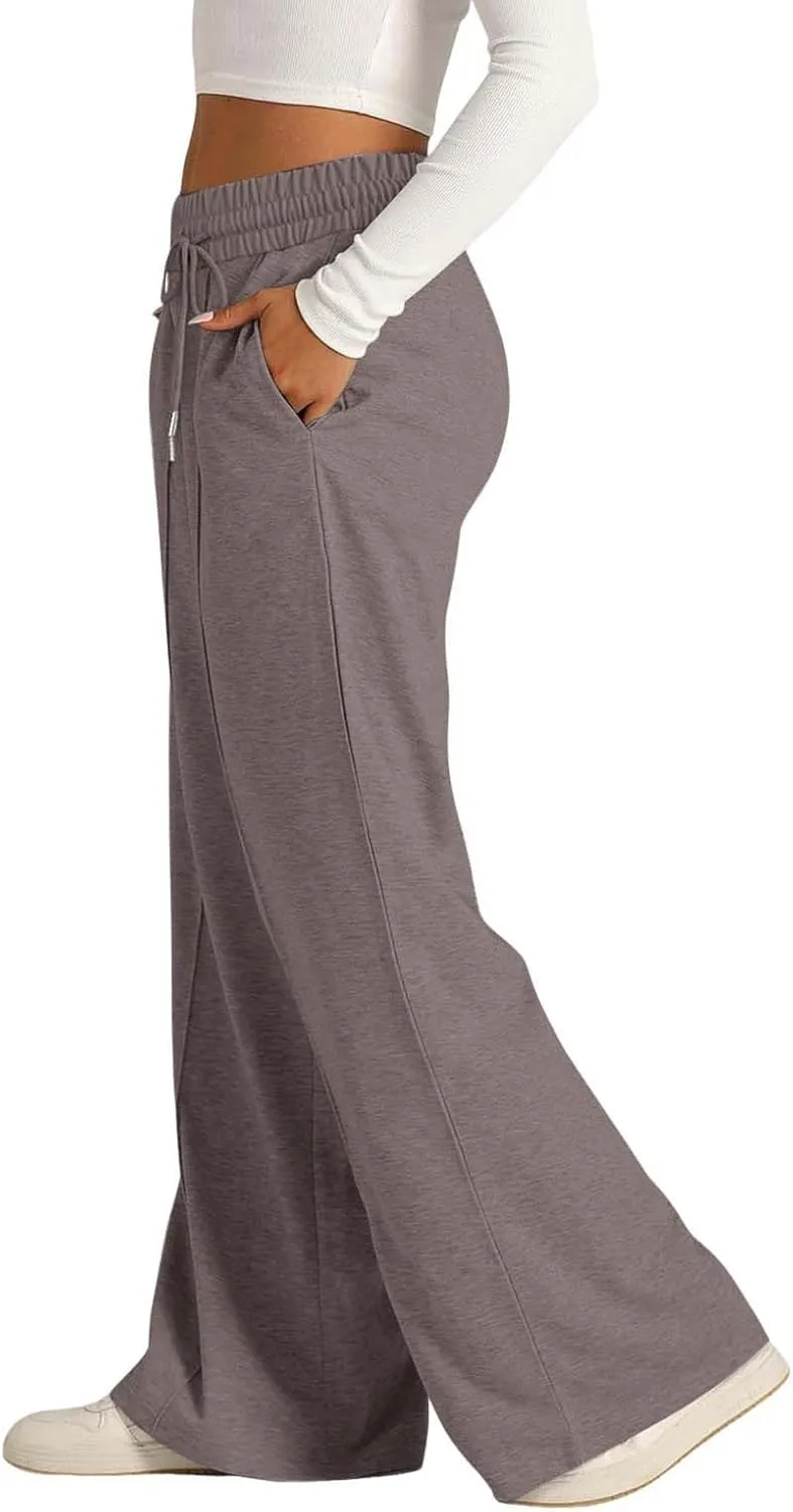 Womens Wide Leg Sweatpant High Waist Cotton Baggy Casual Drawstring Yoga Lounge Pants with Pockets