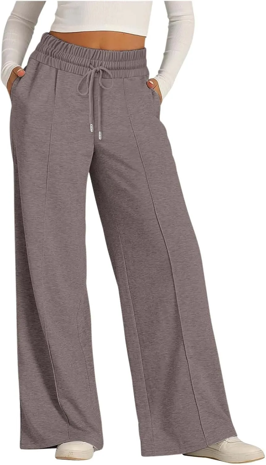 Womens Wide Leg Sweatpant High Waist Cotton Baggy Casual Drawstring Yoga Lounge Pants with Pockets