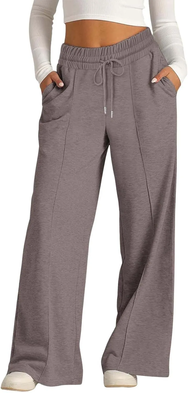 Womens Wide Leg Sweatpant High Waist Cotton Baggy Casual Drawstring Yoga Lounge Pants with Pockets