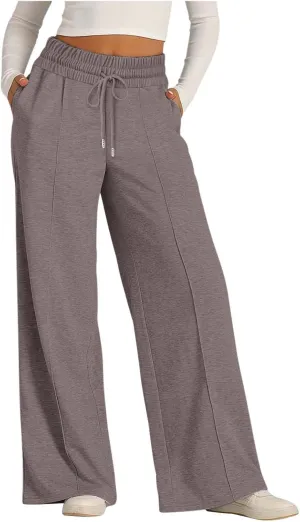 Womens Wide Leg Sweatpant High Waist Cotton Baggy Casual Drawstring Yoga Lounge Pants with Pockets