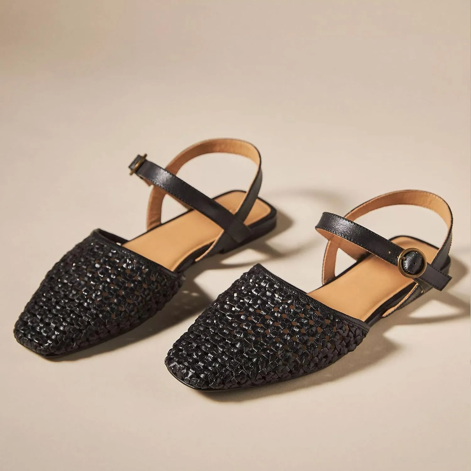 Woven Slingback Flats for Women Stylish and Breathable Sandals with Pointed Toe Design Comfortable and Elegant