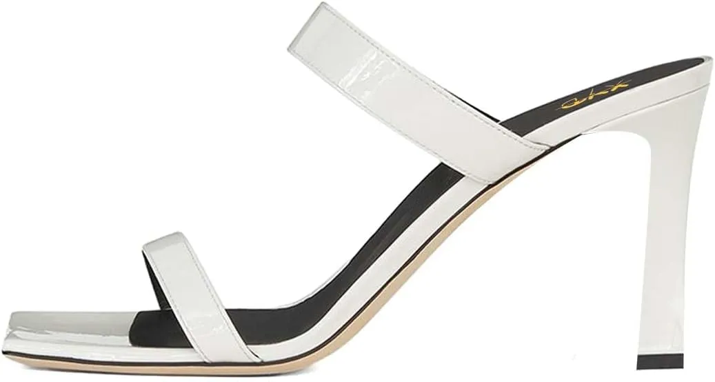 XYD Summer Essential Women Mules Slides Dual Strap Open Square Toe Sandals Mid Block Heels Ladies Classic Party Casual Shoes