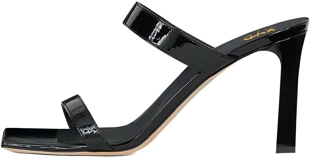 XYD Summer Essential Women Mules Slides Dual Strap Open Square Toe Sandals Mid Block Heels Ladies Classic Party Casual Shoes