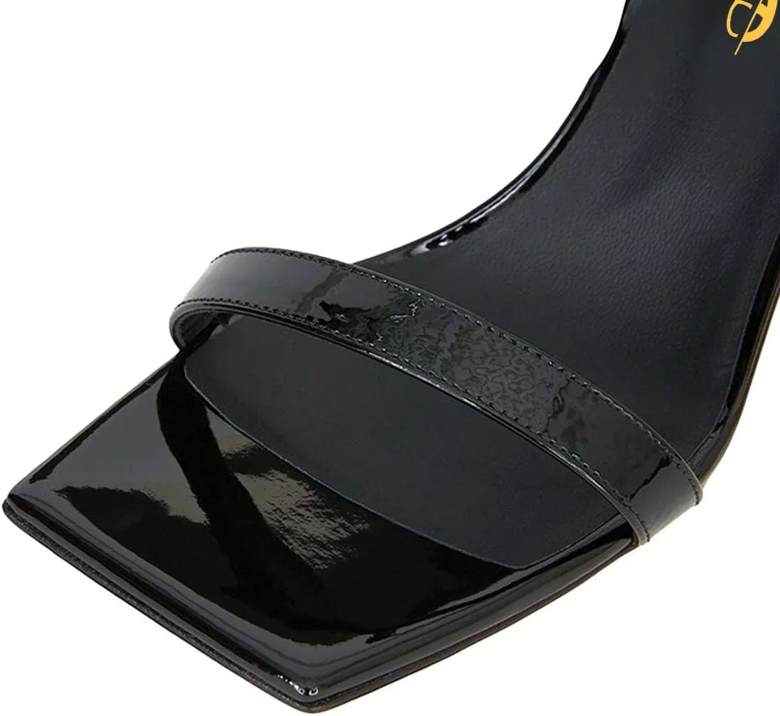 XYD Summer Essential Women Mules Slides Dual Strap Open Square Toe Sandals Mid Block Heels Ladies Classic Party Casual Shoes