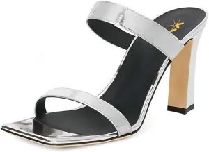 XYD Summer Essential Women Mules Slides Dual Strap Open Square Toe Sandals Mid Block Heels Ladies Classic Party Casual Shoes