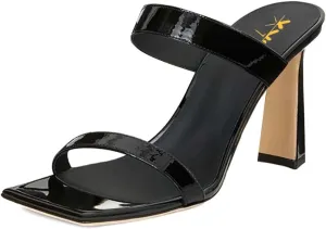 XYD Summer Essential Women Mules Slides Dual Strap Open Square Toe Sandals Mid Block Heels Ladies Classic Party Casual Shoes